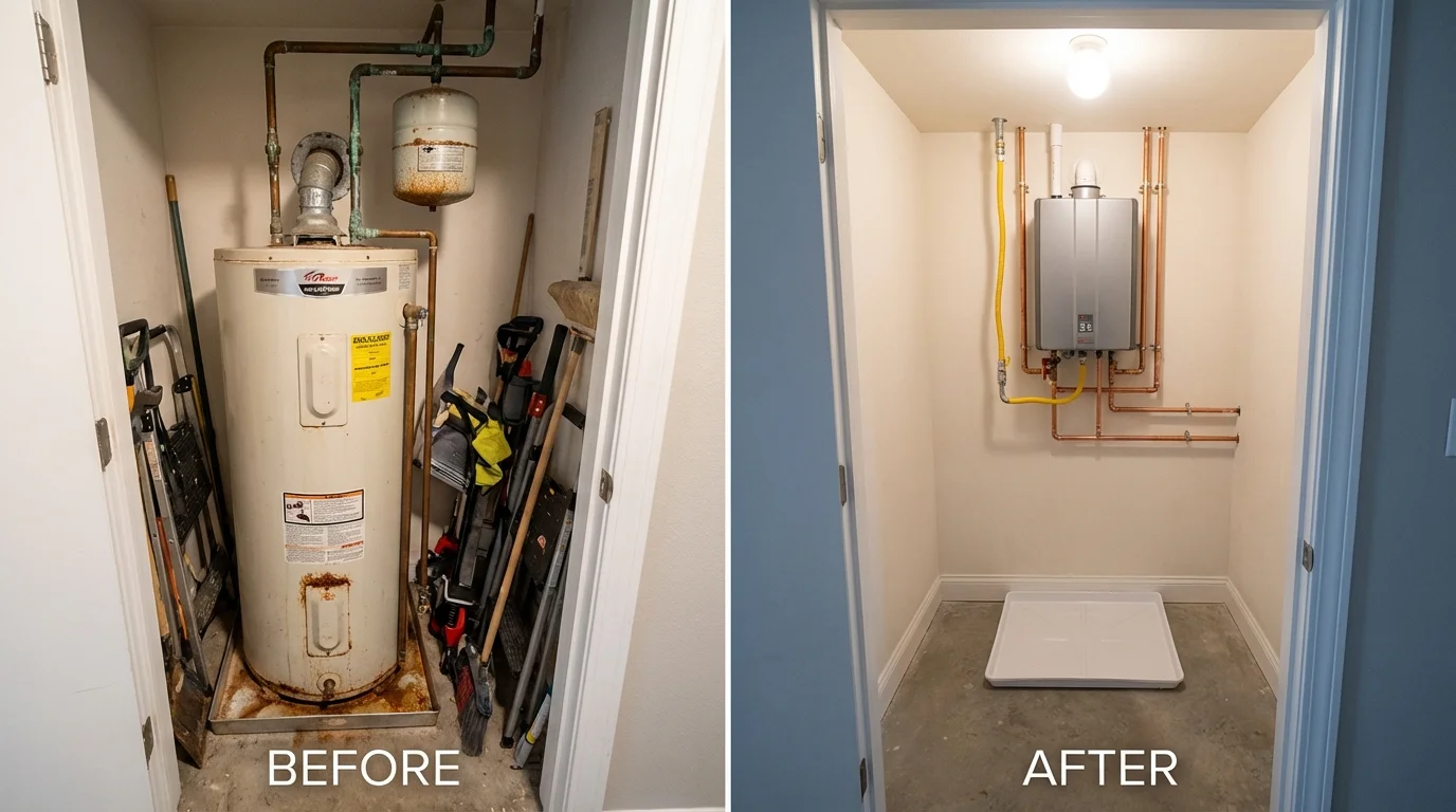 Tank water heater versus wall-mounted tankless unit comparison for Providence, RI homeowners