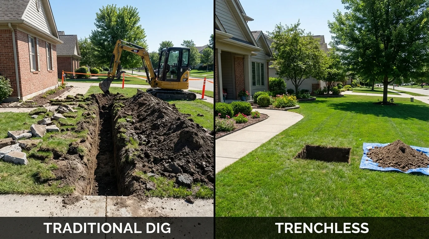 Trenchless sewer repair with minimal yard damage versus traditional excavation in Providence, RI